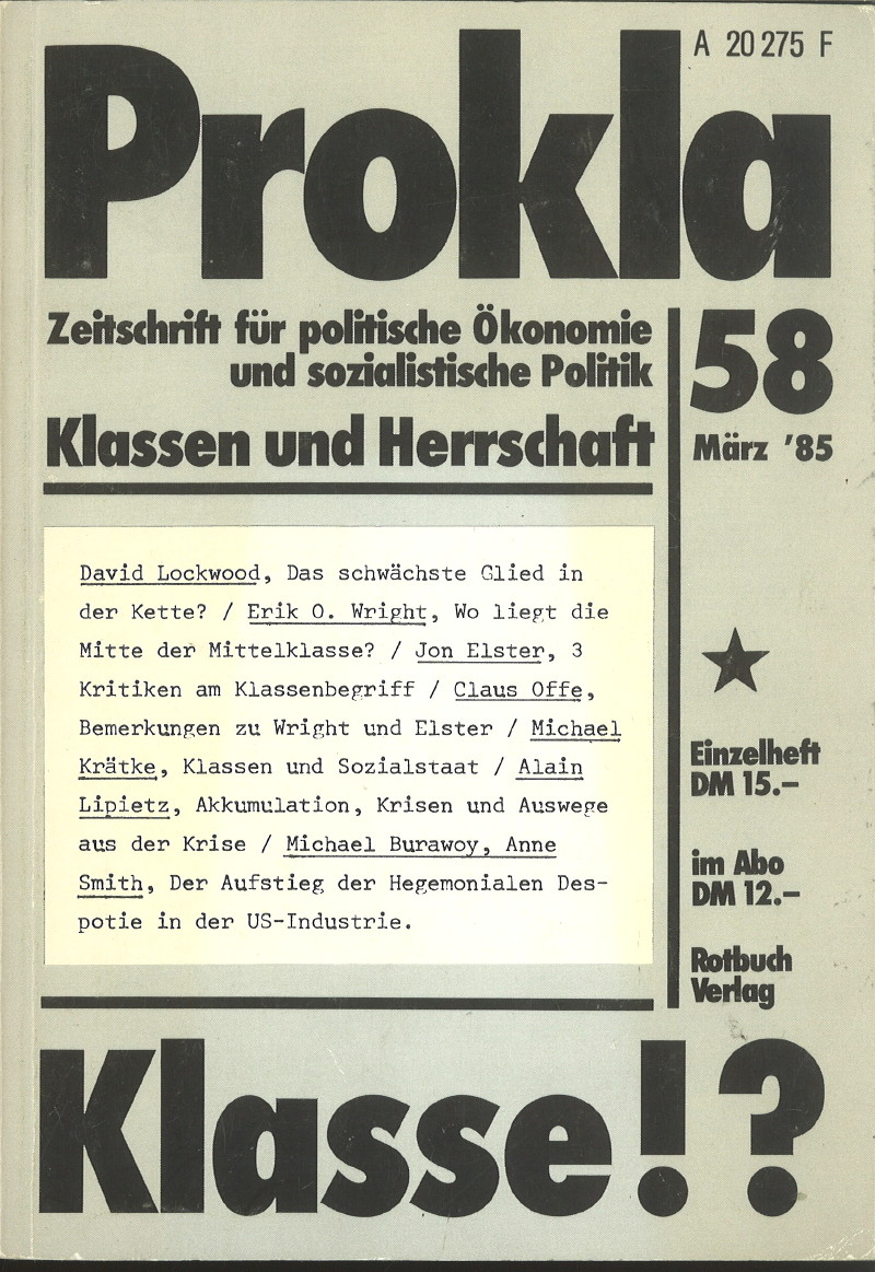 					Ansehen Bd. 15 Nr. 58 (1985): Klasse! - Klassen und Herrschaft
				