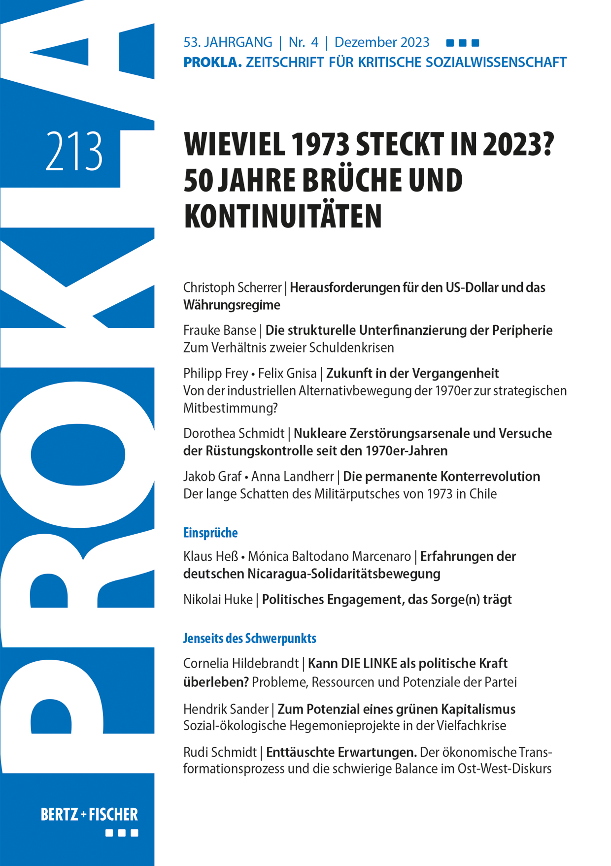 Titelbild der PROKLA 213: Wieviel 1973 steckt in 2023? 50 Jahre Brüche und Kontinuitäten
