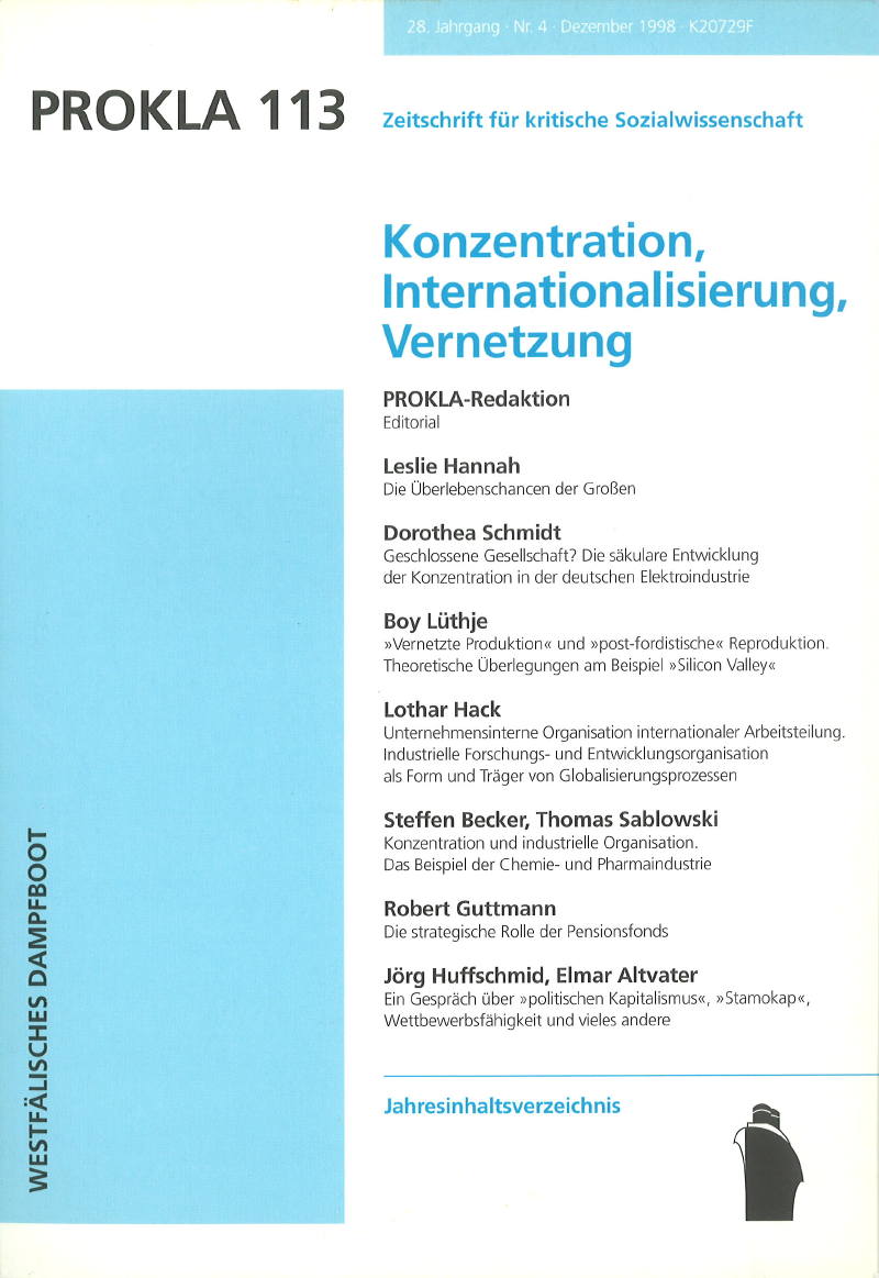 					Ansehen Bd. 28 Nr. 113 (1998): Konzentration, Internationalisierung, Vernetzung
				